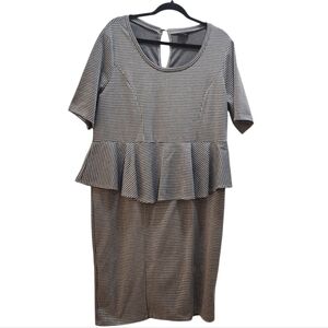 TORRID Peplum Dress Double Knit Black Gray Houndstooth Retro Vibe Pinup Plus 2X